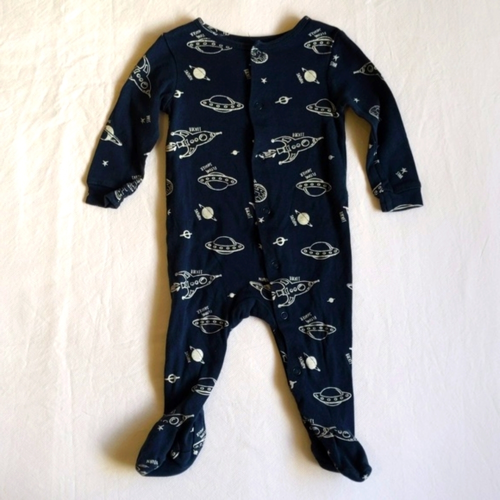 joe fresh space print cotton snap footie sleeper pajamas 3-6 months baby